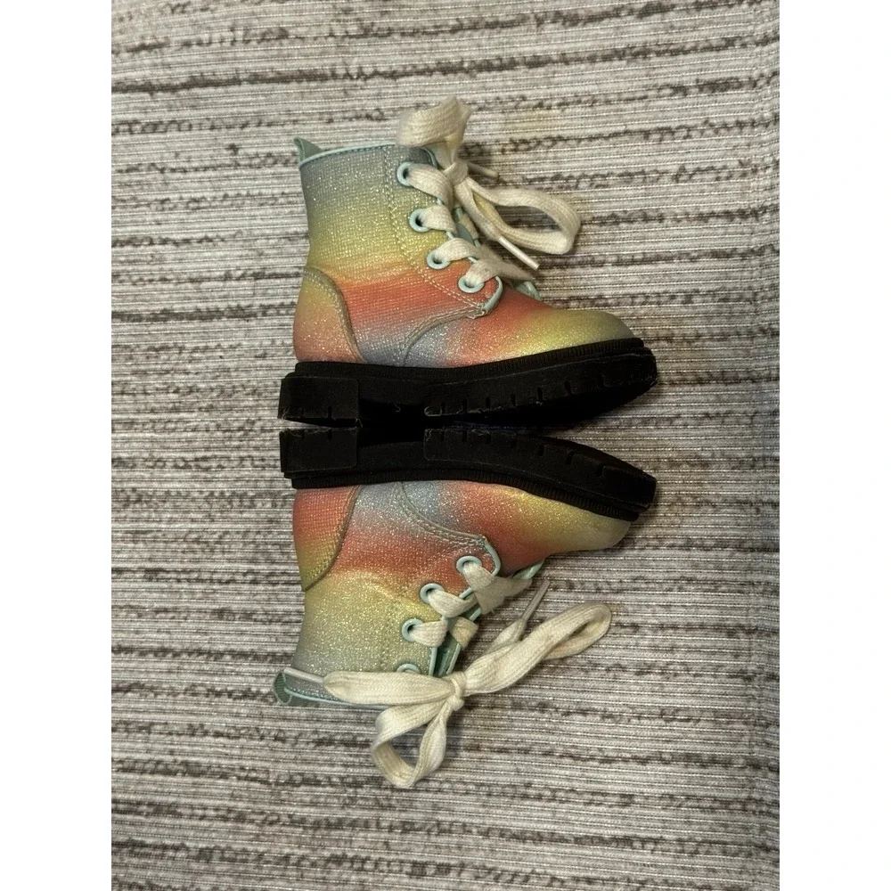Cat & Jack Toddler Girls Size 5 Combat Boots Rainbow Glitter Lace Up Zip